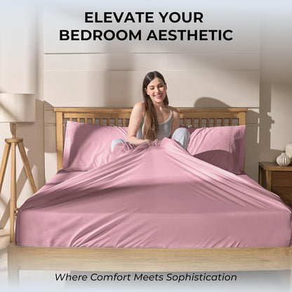 Queen Size Sheet Set, 500 TC Single-Ply Cotton Sateen, 4-Piece, Blush