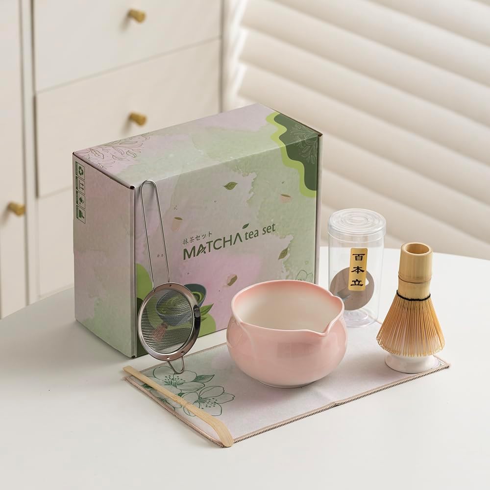 Matcha Whisk and Bowl Set, Pink Sakura Petal