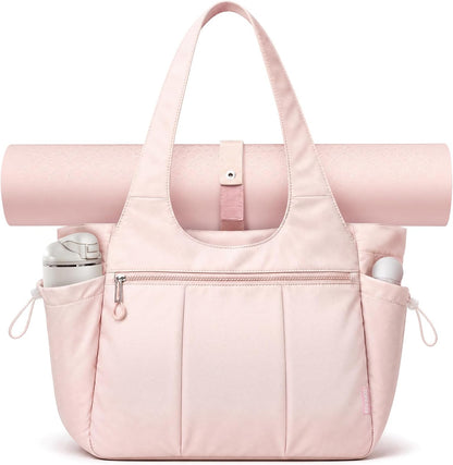 Foldable Tote Bag for Women with Yoga Mat Holder,Travel Tote Bag with Water Bottle Pocket,Lightweight Workout Gym Bag