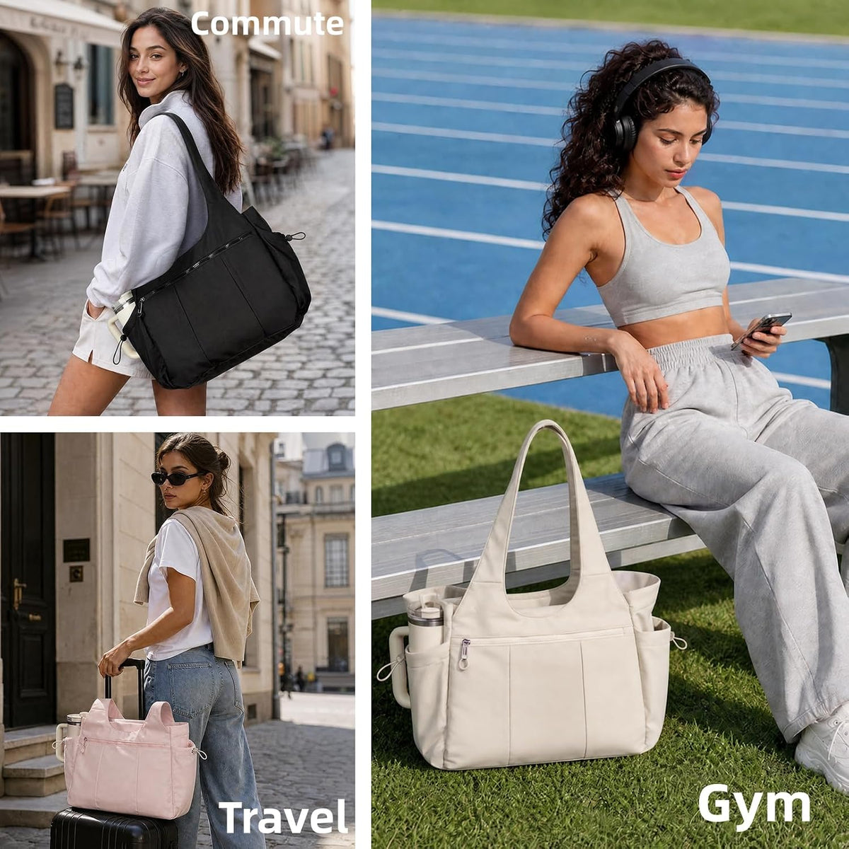 Foldable Tote Bag for Women with Yoga Mat Holder,Travel Tote Bag with Water Bottle Pocket,Lightweight Workout Gym Bag