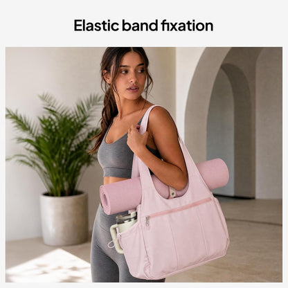 Foldable Tote Bag for Women with Yoga Mat Holder,Travel Tote Bag with Water Bottle Pocket,Lightweight Workout Gym Bag