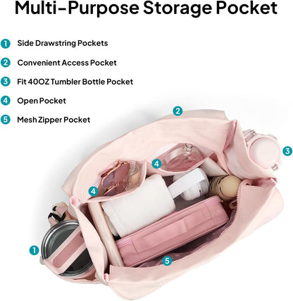Foldable Tote Bag for Women with Yoga Mat Holder,Travel Tote Bag with Water Bottle Pocket,Lightweight Workout Gym Bag