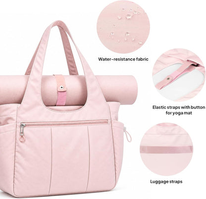 Foldable Tote Bag for Women with Yoga Mat Holder,Travel Tote Bag with Water Bottle Pocket,Lightweight Workout Gym Bag