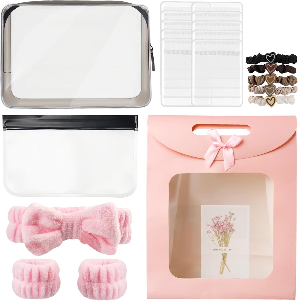 Spa Headband Wristband Gift Set for Women, Pink