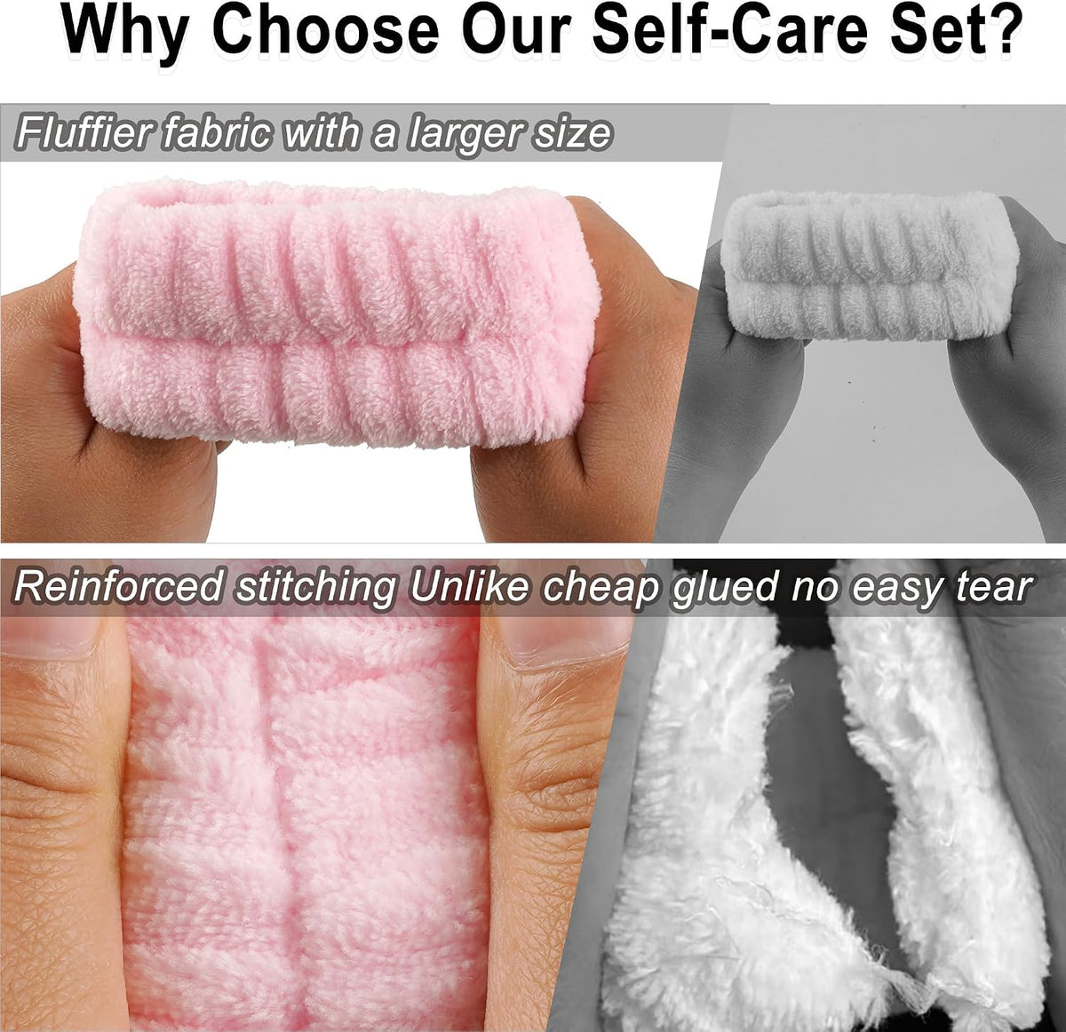 Spa Headband Wristband Gift Set for Women, Pink