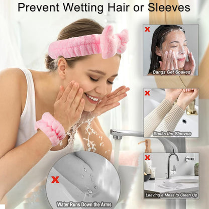 Spa Headband Wristband Gift Set for Women, Pink