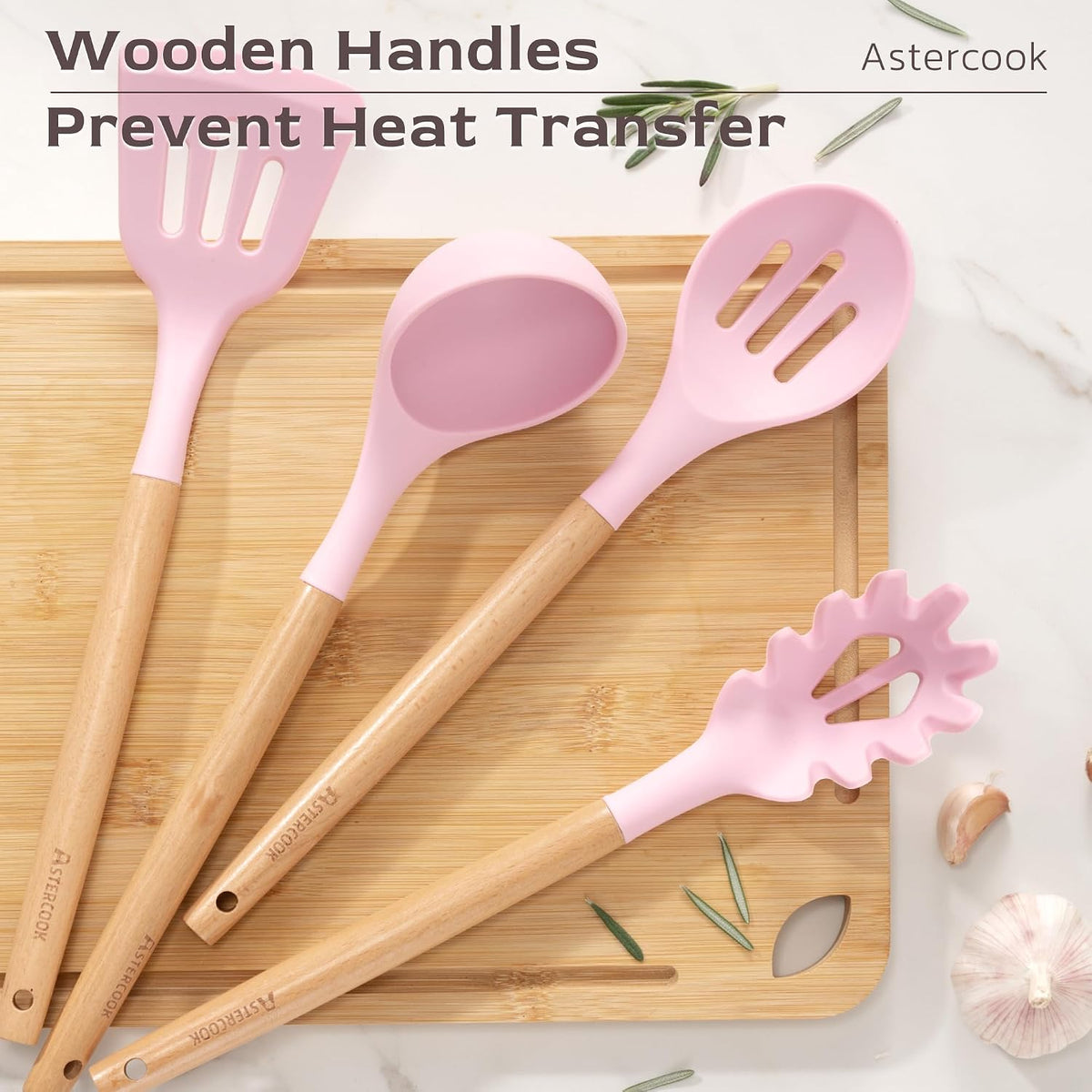 Kitchen Utensils set, 39 PCS Silicone Cooking Utensils Set with Wooden Handle, 446°F Heat Resistant Food Grade Utensil Sets, BPA Free Kitchen Gadgets Tools Set for Nonstick Cookware (Pink)