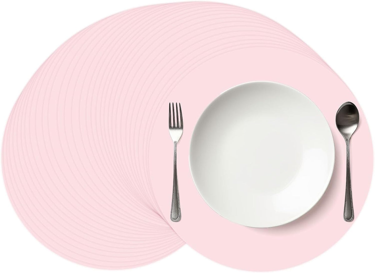 50Pcs Pink Paper Placemat Round Disposable Place Mat Light Pink Decorative Paper Table Mat for Wedding Bridal Baby Shower Birthday Party Table Setting, 13 x 13 Inch