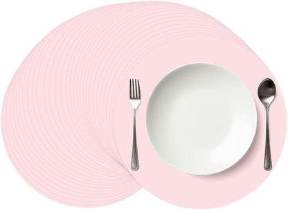 50Pcs Pink Paper Placemat Round Disposable Place Mat Light Pink Decorative Paper Table Mat for Wedding Bridal Baby Shower Birthday Party Table Setting, 13 x 13 Inch