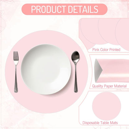 50Pcs Pink Paper Placemat Round Disposable Place Mat Light Pink Decorative Paper Table Mat for Wedding Bridal Baby Shower Birthday Party Table Setting, 13 x 13 Inch