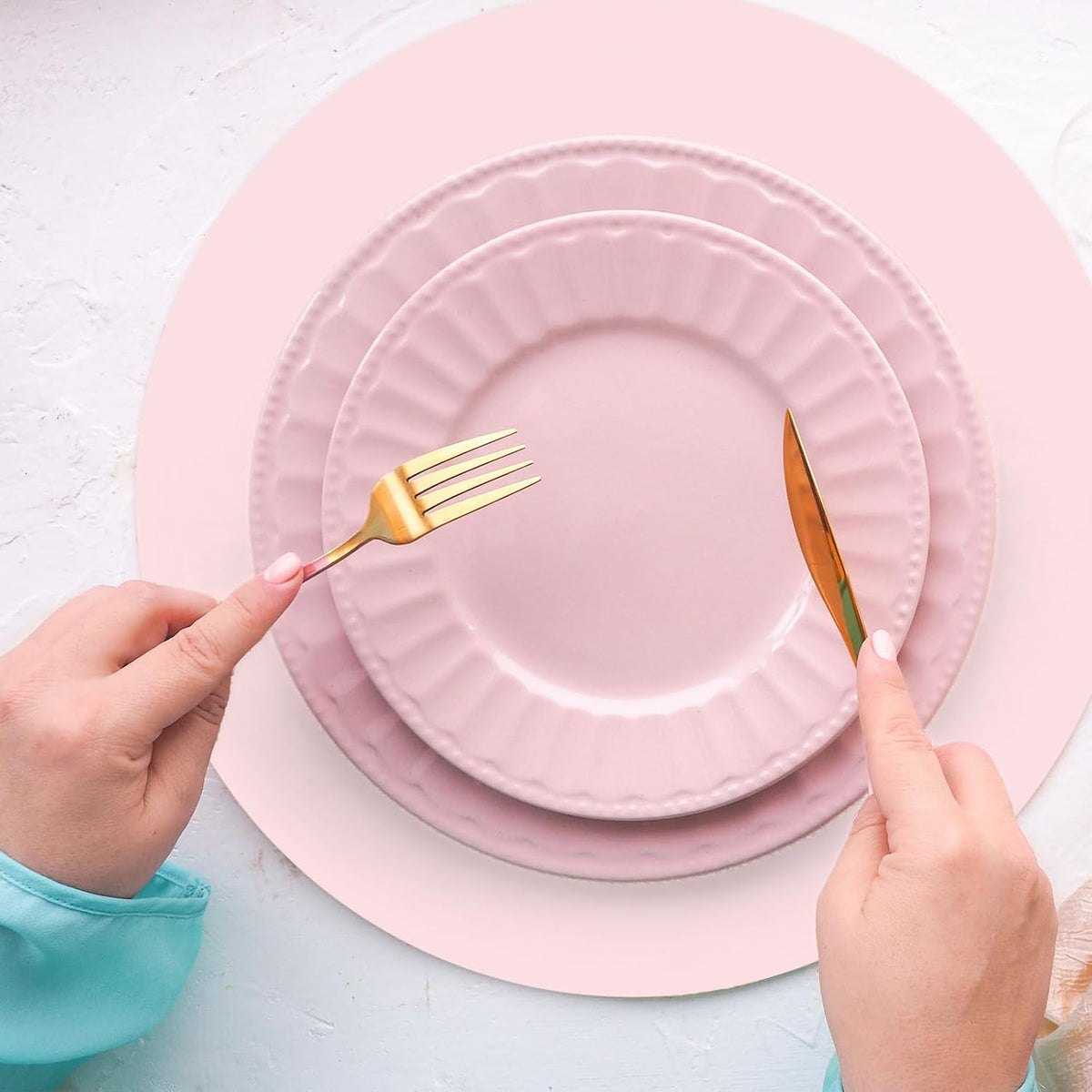 50Pcs Pink Paper Placemat Round Disposable Place Mat Light Pink Decorative Paper Table Mat for Wedding Bridal Baby Shower Birthday Party Table Setting, 13 x 13 Inch