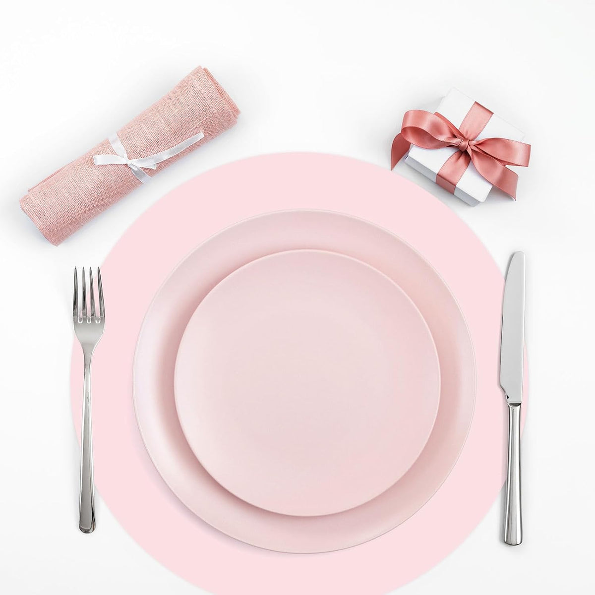 50Pcs Pink Paper Placemat Round Disposable Place Mat Light Pink Decorative Paper Table Mat for Wedding Bridal Baby Shower Birthday Party Table Setting, 13 x 13 Inch