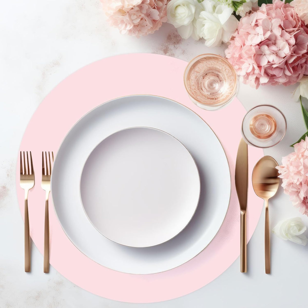 50Pcs Pink Paper Placemat Round Disposable Place Mat Light Pink Decorative Paper Table Mat for Wedding Bridal Baby Shower Birthday Party Table Setting, 13 x 13 Inch