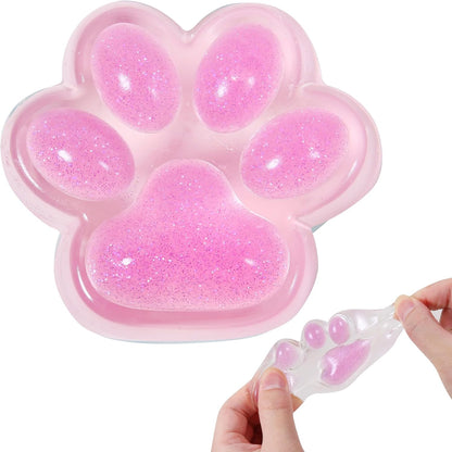 1pcs Pink Squishy Cat Paw Squeeze Toys, Ice Through Sparkling Powder Kawaii Sticky Squishies PVC Toys, Stress Relieving Fur Ball OPP Packaging Gifts for Kids Teenage (1pcs Pink)