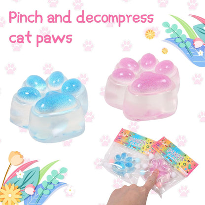 1pcs Pink Squishy Cat Paw Squeeze Toys, Ice Through Sparkling Powder Kawaii Sticky Squishies PVC Toys, Stress Relieving Fur Ball OPP Packaging Gifts for Kids Teenage (1pcs Pink)