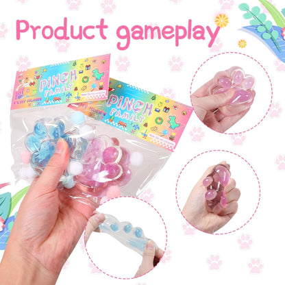 1pcs Pink Squishy Cat Paw Squeeze Toys, Ice Through Sparkling Powder Kawaii Sticky Squishies PVC Toys, Stress Relieving Fur Ball OPP Packaging Gifts for Kids Teenage (1pcs Pink)
