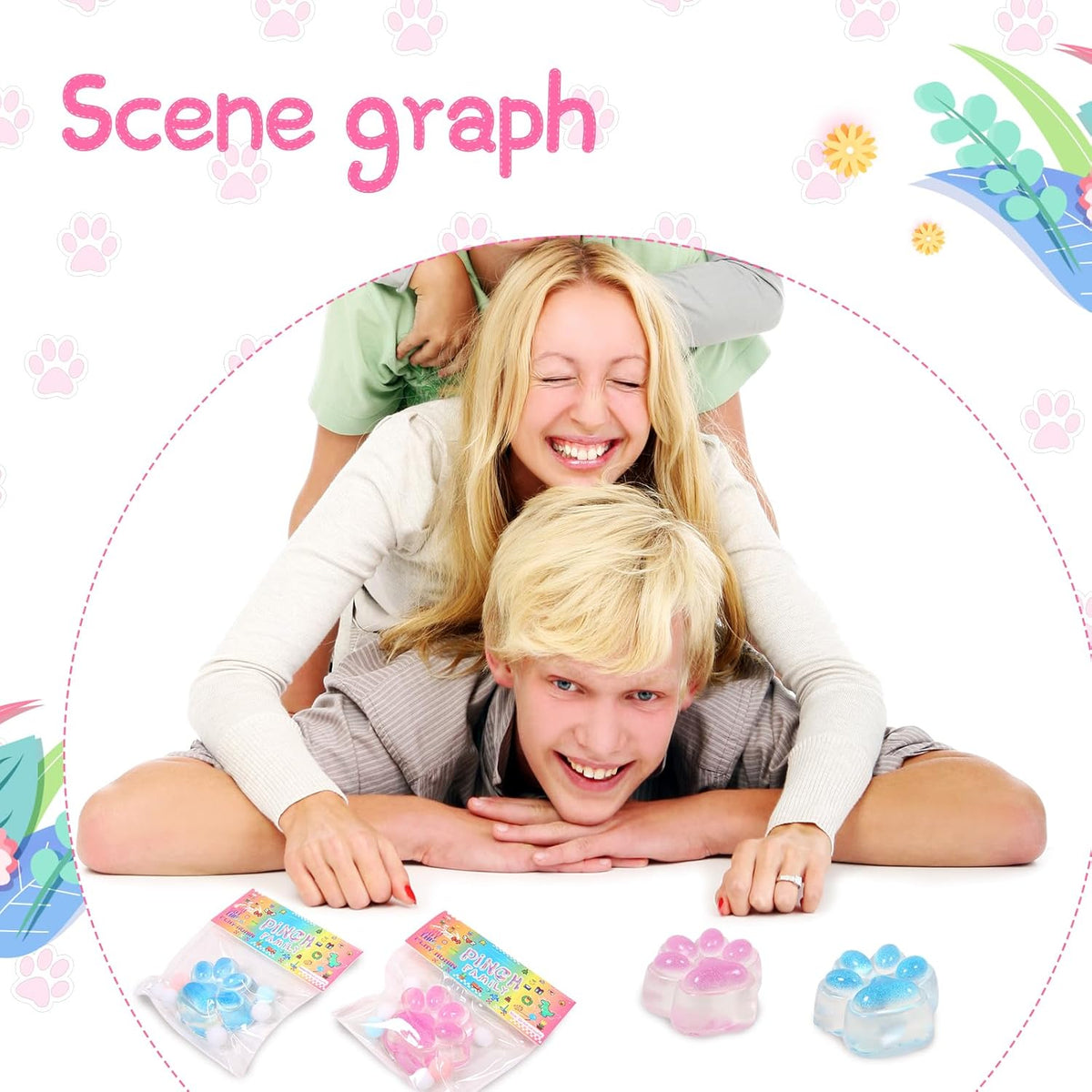 1pcs Pink Squishy Cat Paw Squeeze Toys, Ice Through Sparkling Powder Kawaii Sticky Squishies PVC Toys, Stress Relieving Fur Ball OPP Packaging Gifts for Kids Teenage (1pcs Pink)