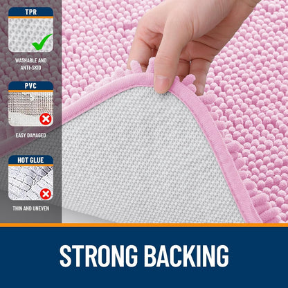 Chenille Bathroom Rugs Mats Sets 2 Piece, 24"x16"+24"x20", Pink