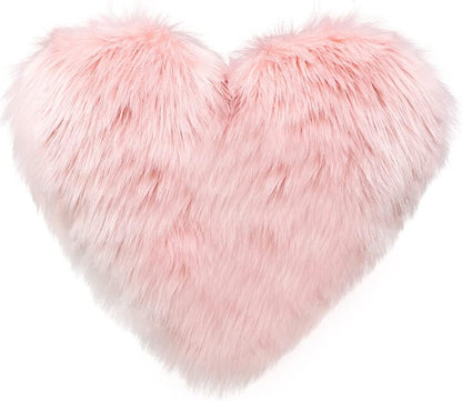 Faux Fur Heart Shaped Throw Pillow with Insert Soft Plush Throw Pillows Decorative Fluffy Throw Pillow for Living Room Bedroom Car Office (Light Pink A, 16"x20")