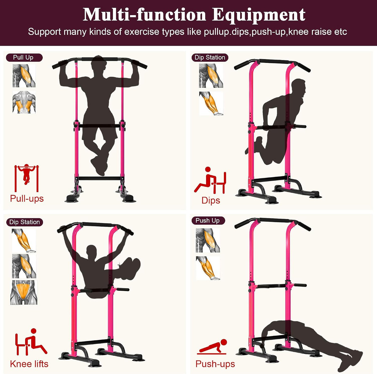 Power Tower Pull Up Bar Dip Station,Adjustable Height Dip Stand