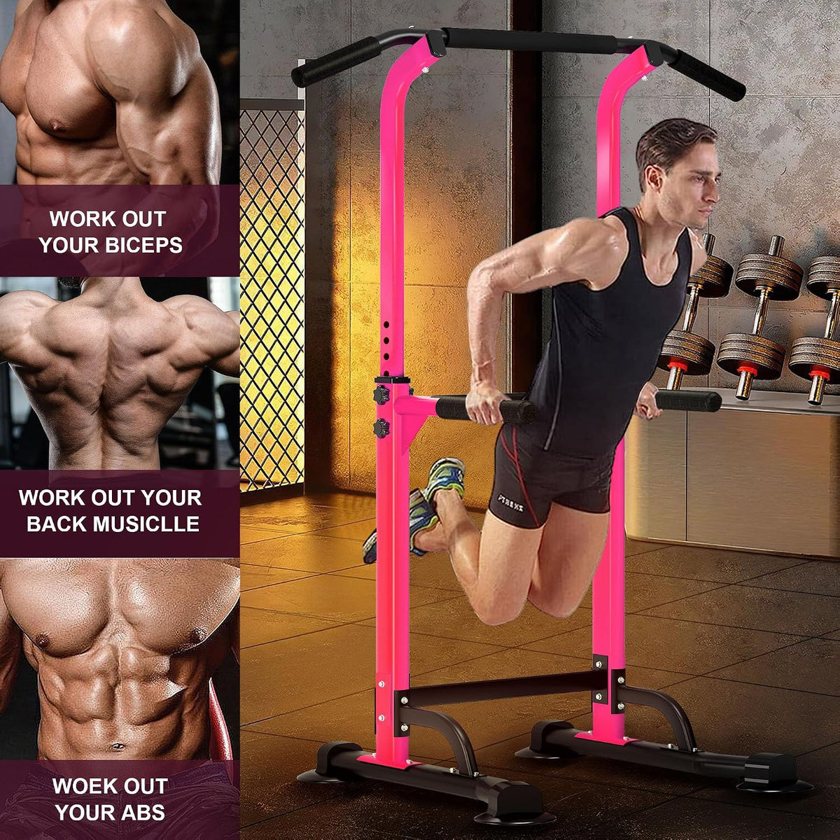 Power Tower Pull Up Bar Dip Station,Adjustable Height Dip Stand