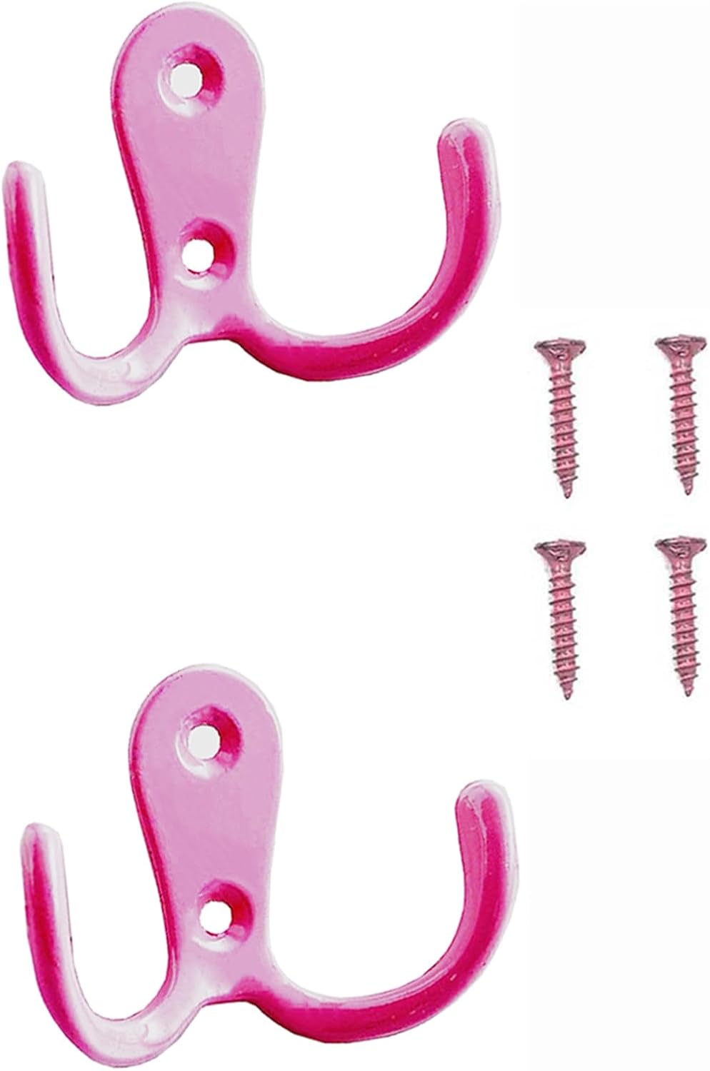 2 Pcs Double Prong Robe Hooks, Dual Coat Hooks Wall Mounted Hanging Clothes for Bathroom Bedroom Door Wall Retro Metal Cloth Hanger Double Coat Hooks with 4 Screws (Pink)