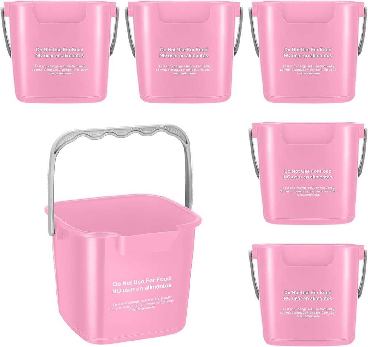 6 Pcs 3 Quart Sanitizing Cleaning Bucket Square,Pink