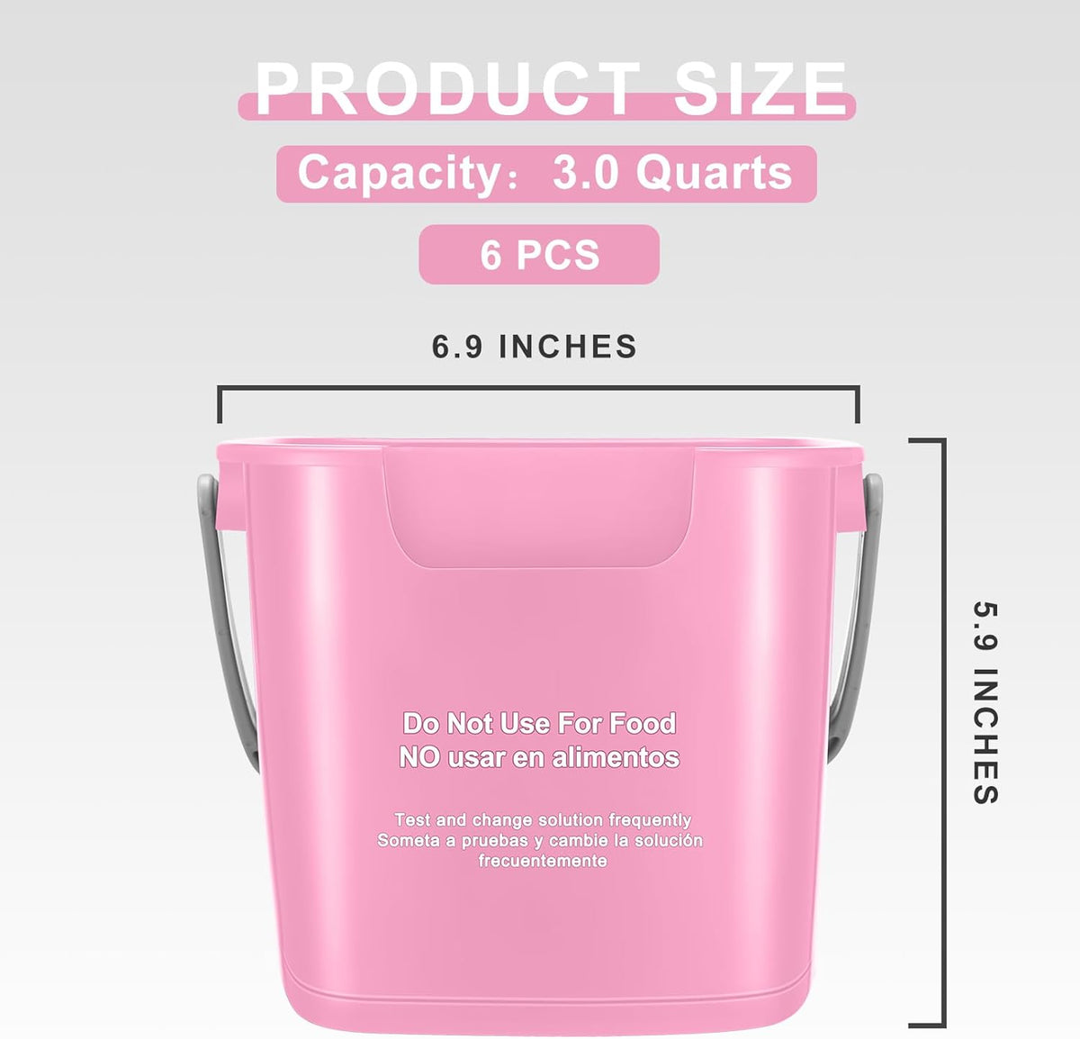 6 Pcs 3 Quart Sanitizing Cleaning Bucket Square,Pink