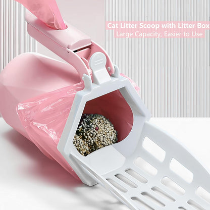 Cat Litter Scooper with Holder, 150 Poop Bags & Built-in Storage Box, Pink