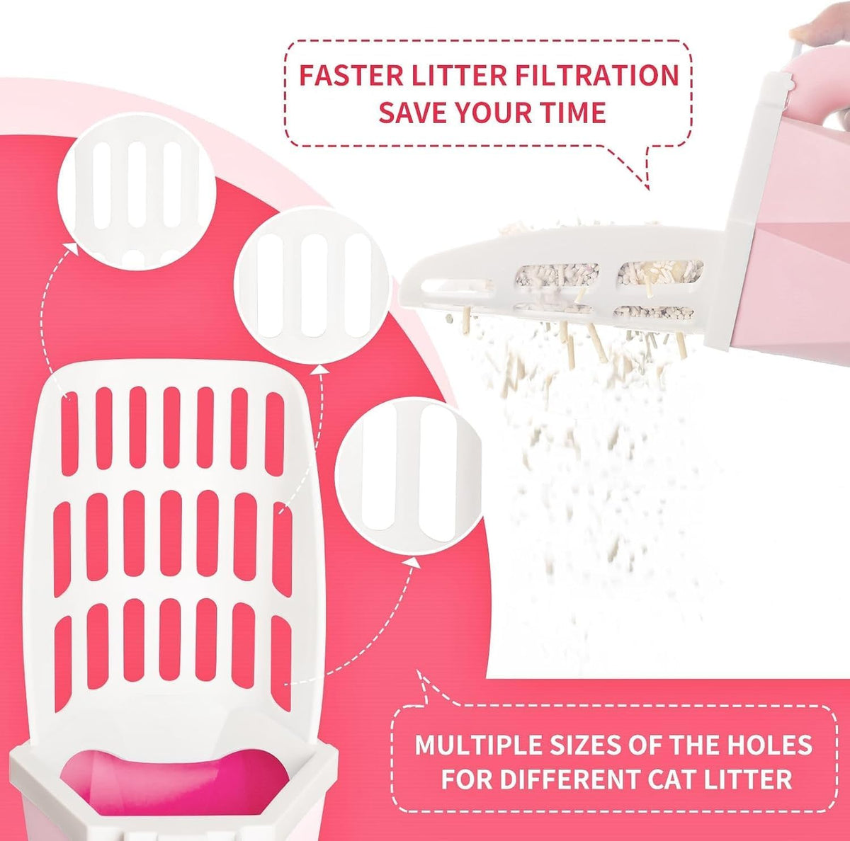 Cat Litter Scooper with Holder, 150 Poop Bags & Built-in Storage Box, Pink