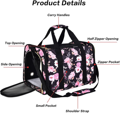 Cat Carrier Soft-Sided Airline Approved, Medium, Pink Peony