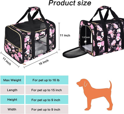 Cat Carrier Soft-Sided Airline Approved, Medium, Pink Peony