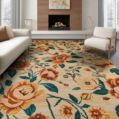 8'x10' Green Floral Moss Vintage Design Washable Area Rug