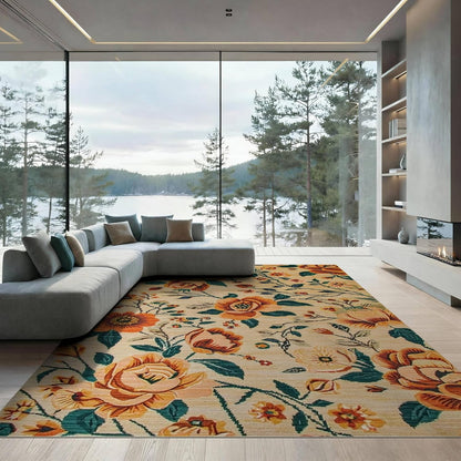 8'x10' Green Floral Moss Vintage Design Washable Area Rug