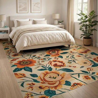 8'x10' Green Floral Moss Vintage Design Washable Area Rug