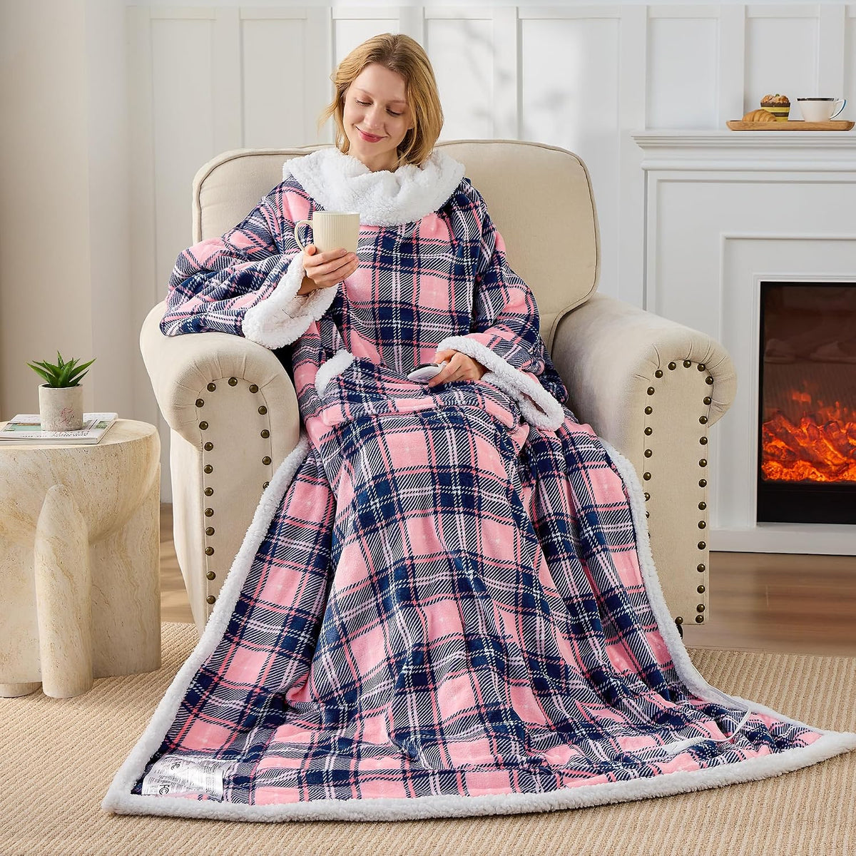 Electric Heated Blanket Wearable Throw with Foot Pocket & Front Pouch