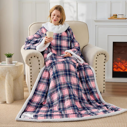 Electric Heated Blanket Wearable Throw with Foot Pocket & Front Pouch