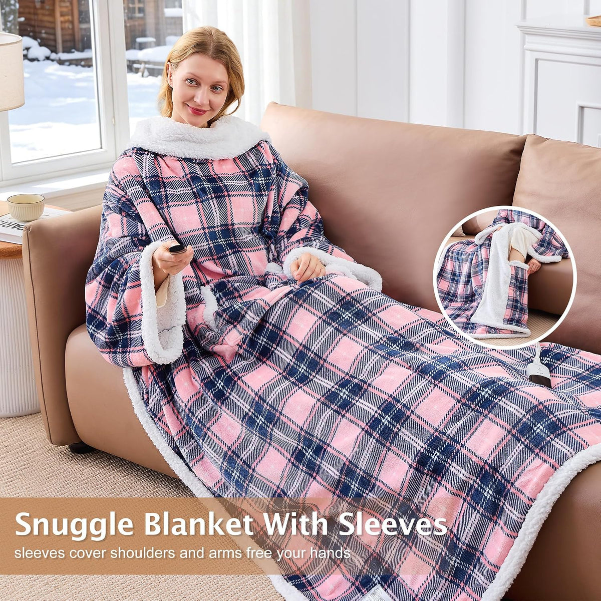 Electric Heated Blanket Wearable Throw with Foot Pocket & Front Pouch