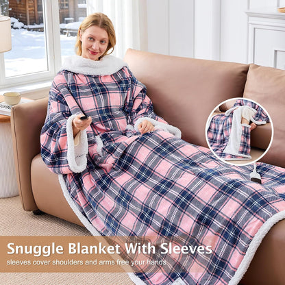Electric Heated Blanket Wearable Throw with Foot Pocket & Front Pouch