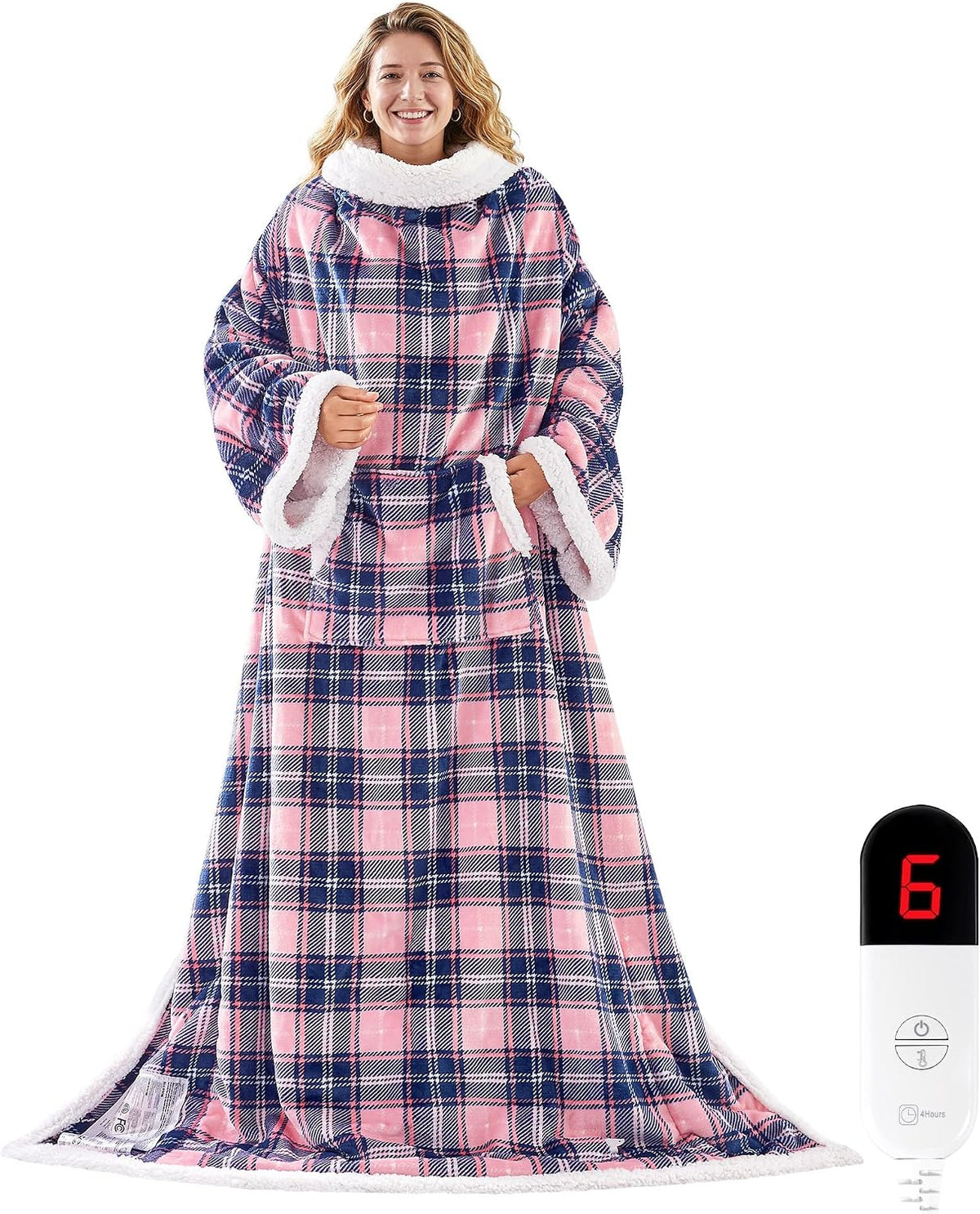 Electric Heated Blanket Wearable Throw with Foot Pocket & Front Pouch