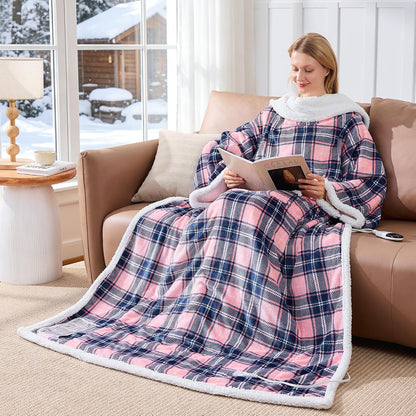 Electric Heated Blanket Wearable Throw with Foot Pocket & Front Pouch