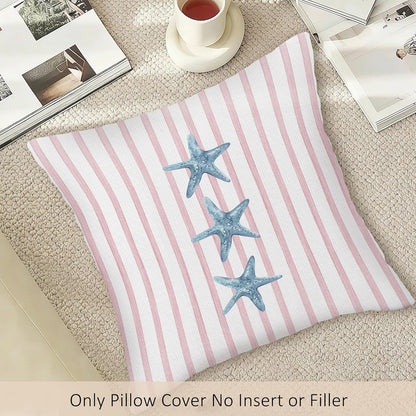 Preppy Starfish Seashell Throw Pillow Covers Set of 2, Pink and Blue Striped Pillow Case Cover for Girls Room, Coastal Square Pillowcase, Beachy Coquette Cushion Cover Case for Couch,18x18
