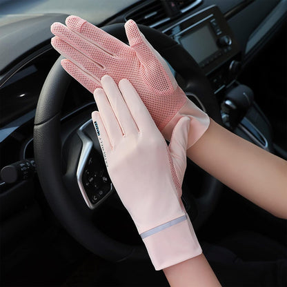 Ladies Sun Protection Fingerless Gloves Summer Mesh Silky Cooling Women UV Driving Mittens Touchscreen Golf Cycling Gloves