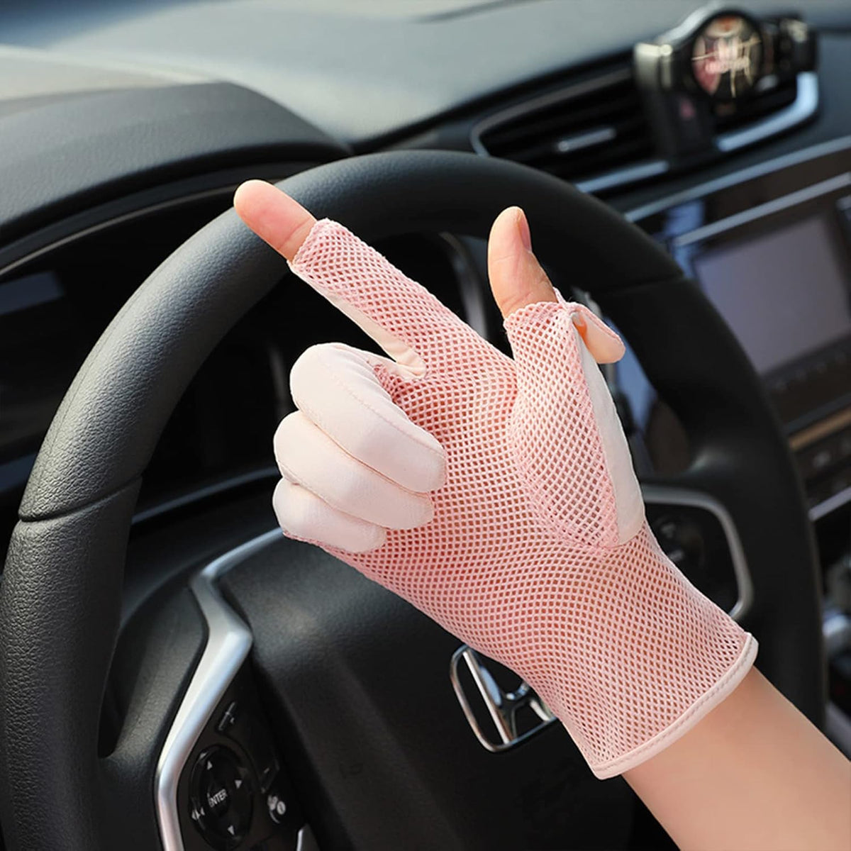 Ladies Sun Protection Fingerless Gloves Summer Mesh Silky Cooling Women UV Driving Mittens Touchscreen Golf Cycling Gloves