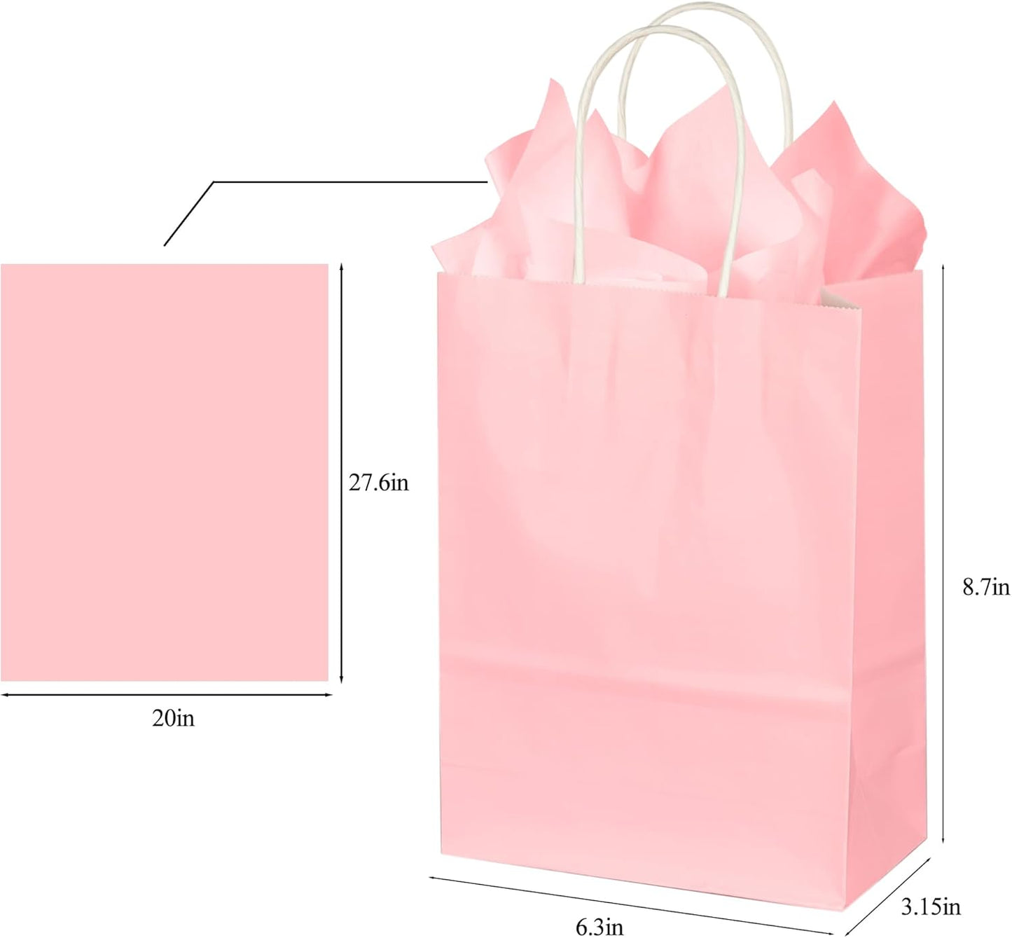 BLEWINDZ 32Pcs Small Paper Gift Bags with Tissues, Pink Party Favor Bags with Handles, 8.7" Goodie Bag for Birthday, Shopping, Party Supplies