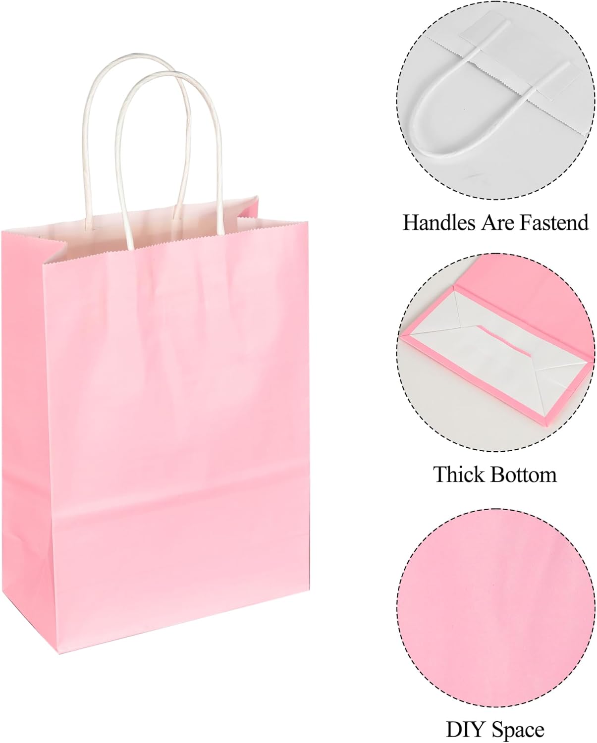 BLEWINDZ 32Pcs Small Paper Gift Bags with Tissues, Pink Party Favor Bags with Handles, 8.7" Goodie Bag for Birthday, Shopping, Party Supplies
