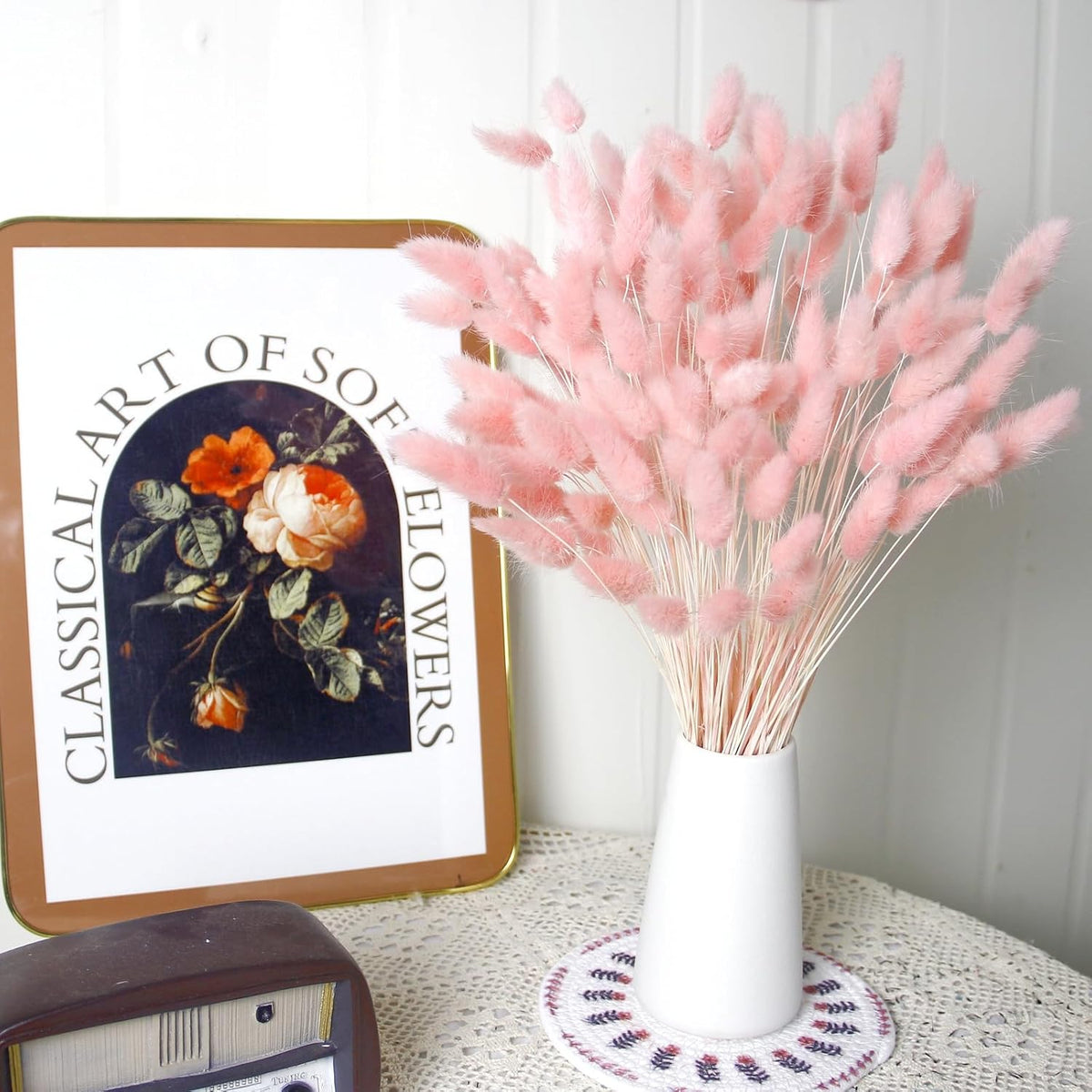 120 PCS Pink Dried Pampas Grass Decor, 17-inch Pompas Floral, Dry Flowers for Decoration, Pampas Grass in Bulk Tall, Pink Bunny Tails Dried Flowers for Boho Wedding Decor
