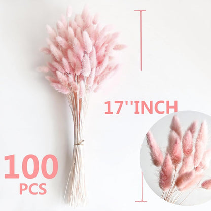 120 PCS Pink Dried Pampas Grass Decor, 17-inch Pompas Floral, Dry Flowers for Decoration, Pampas Grass in Bulk Tall, Pink Bunny Tails Dried Flowers for Boho Wedding Decor