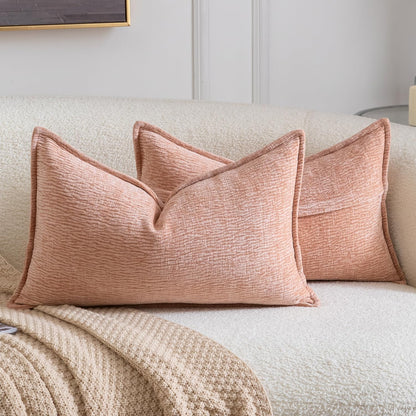 Pack of 2 Decorative Throw Pillow Covers Soft Chenille Throw Pillows Solid Textured Cushion Covers for Couch Sofa Bedroom Living Room 20x12 Inch, Peach