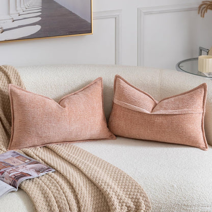 Pack of 2 Decorative Throw Pillow Covers Soft Chenille Throw Pillows Solid Textured Cushion Covers for Couch Sofa Bedroom Living Room 20x12 Inch, Peach